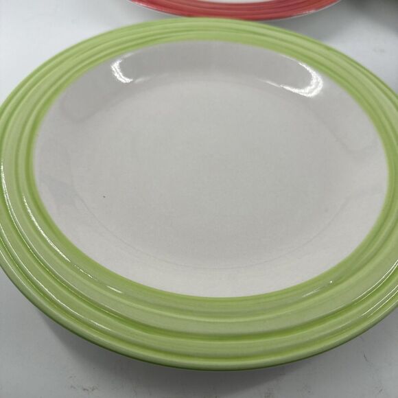 Dinner Plates Lot of 6 Gibson Everyday China 10 3/4" D Blue Red Green Stripe - Picture 2 of 8